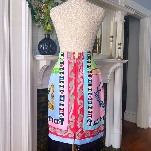 VINTAGE LOUIS FERAUD Silk “Paris Scarf” Print High Waisted Pencil Skirt Size 10 - Picture 7 of 14